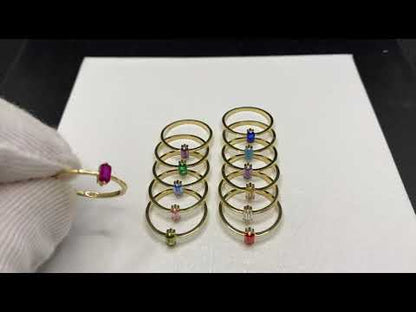 14K Real Gold CZ Solitaire Birthstone Rings for Women