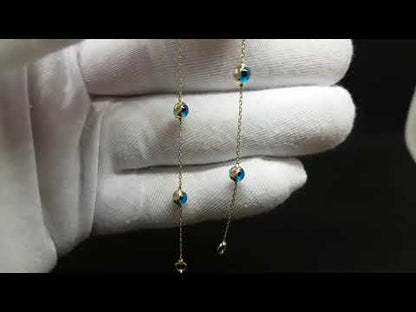 14K Real Solid Gold Beaded Evil Eye Bracelet for Women