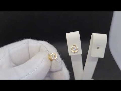 14K Real Solid Gold Solitaire Round Stud Earrings for Women
