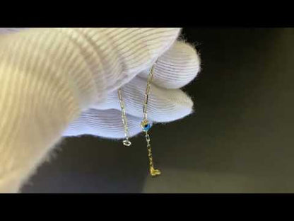 14K Real Solid Gold Beaded Evil Eye Bracelet with Paperclip Chain