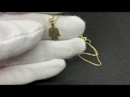 14K Real Solid Gold Hamsa Necklace for Women