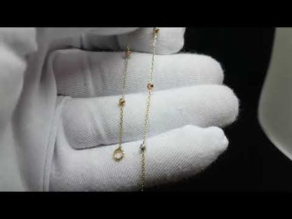 14K Real Solid Gold Chain Beaded Ball Bracelet for Women