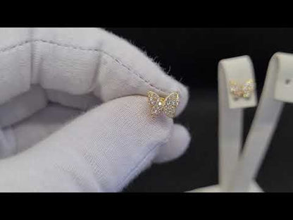 14K Real Solid Gold Butterfly Stud Earrings for Women
