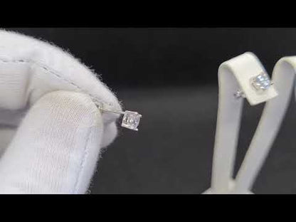 14K Real Solid White Gold Solitaire Stud Earrings for Women