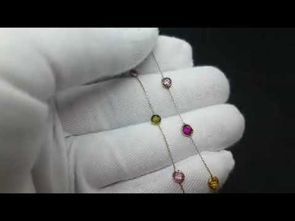 14K Real Solid Gold CZ Chain Link Multi color Birthstone Bracelet for Women