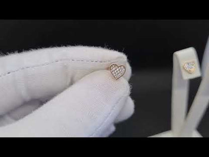 14K Real Solid Gold CZ Heart Stud Earrings for Women