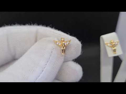 14K Real Solid Gold Angel Stud Earrings for Women