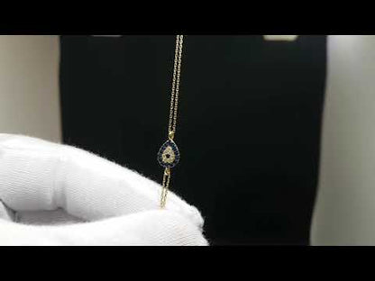 14K Real Solid Gold Evil Eye Bracelet for Women