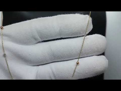 14K Real Solid Gold Chain Beaded Italian Balls Necklace for Women