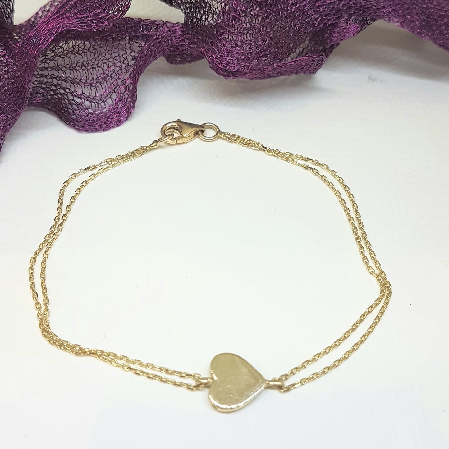 14K Solid Gold Heart Shape Design with White Zirconia Stones Tiny, Dainty,Delicate and Trendy Bracelet best gift for women,yourself, birthday