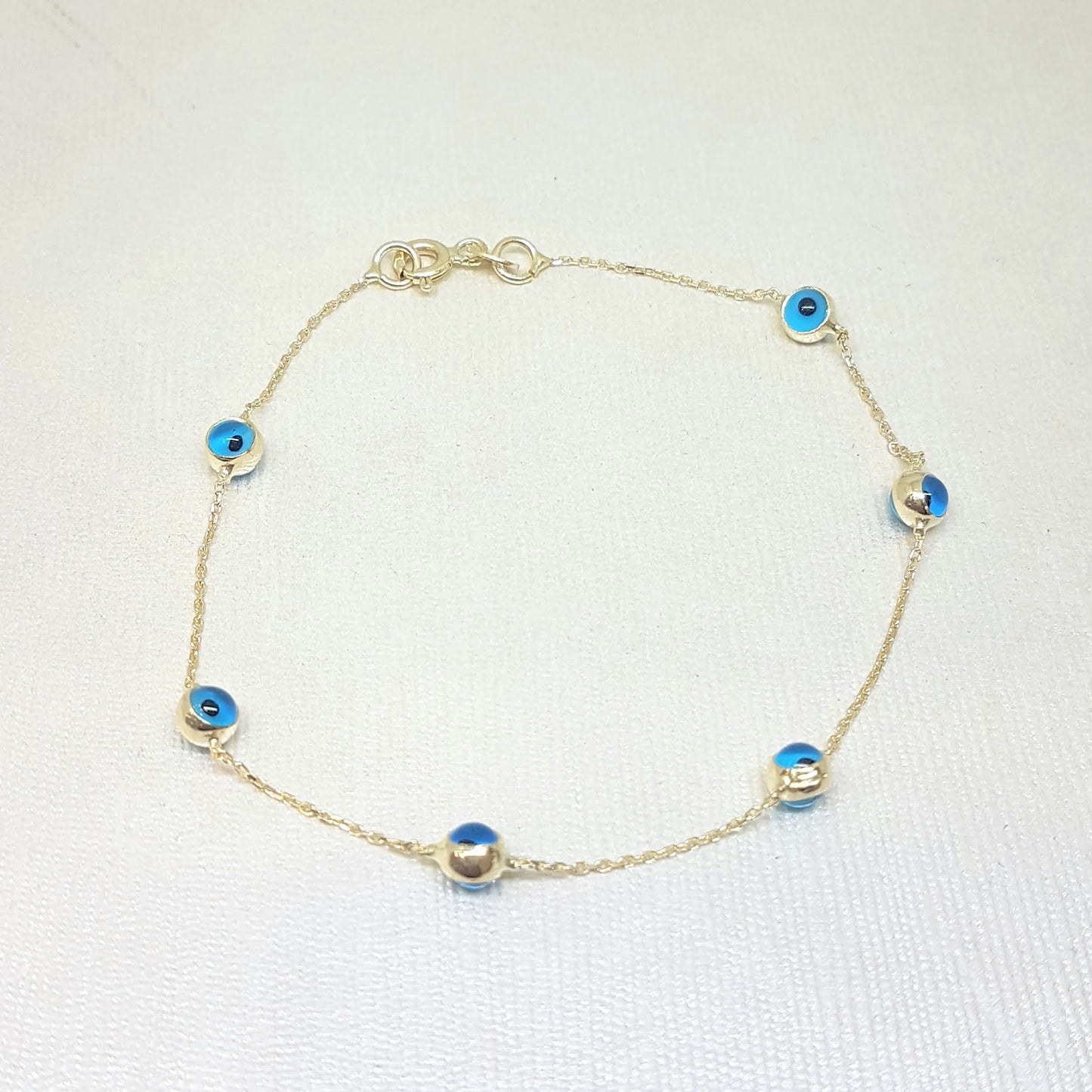 14K Real Solid Gold Two Sided Evil Eye Design Cute Tiny Dainty Delicate Elegant Trendy Bracelet best birthday gift for Women Jewelry yourself mom girls