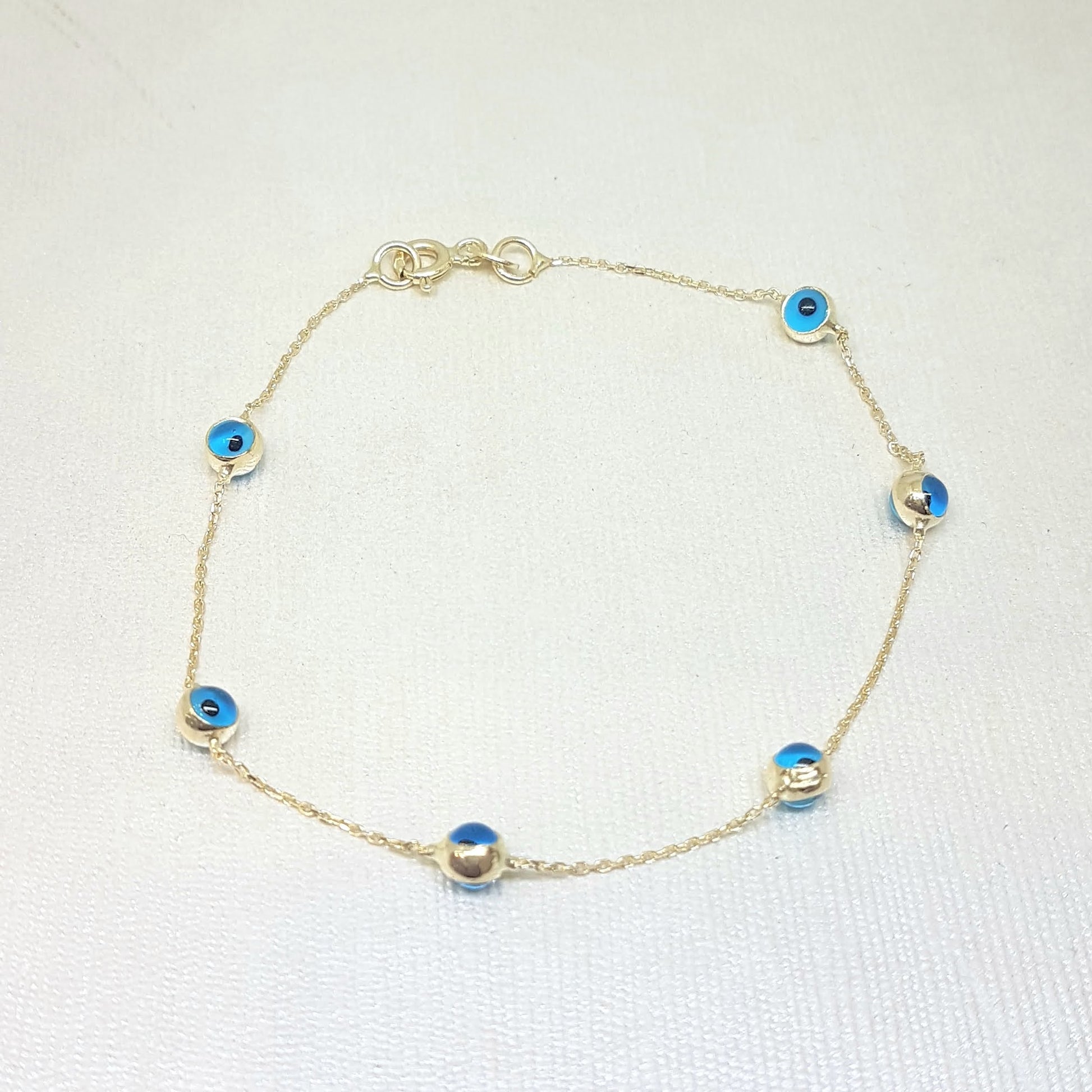 14K Real Solid Gold Two Sided Evil Eye Design Cute Tiny Dainty Delicate Elegant Trendy Bracelet best birthday gift for Women Jewelry yourself mom girls