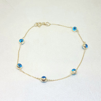14K Real Solid Gold Two Sided Evil Eye Design Cute Tiny Dainty Delicate Elegant Trendy Bracelet best birthday gift for Women Jewelry yourself mom girls