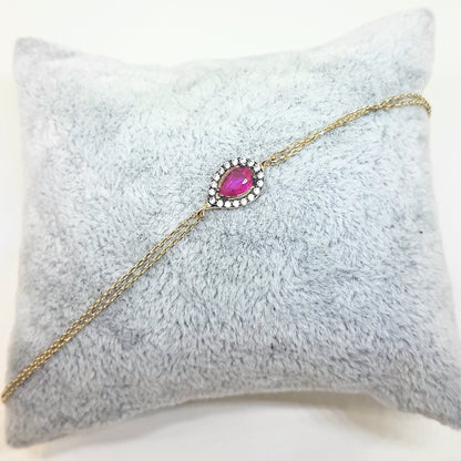 14K Real Solid Gold Tear Drop Design with RED and White Zirconia Stones Halo Elegant Dainty Delicate Charm Cute Trendy Bracelet best birthday gift for women Jewelry Mother Girl Grandma