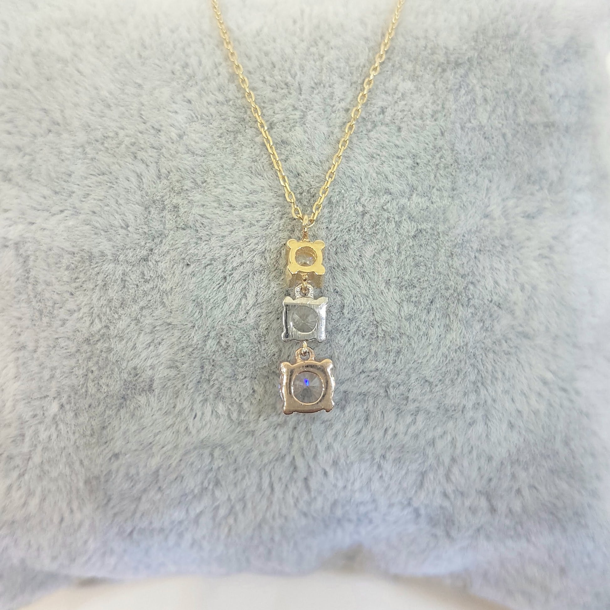 Solitaire Trio Layered Pendant Necklace with Cubic Zirconia Round Cut 14K Yellow White Rose Gold Charm Dainty Handmade for Women Jewelry