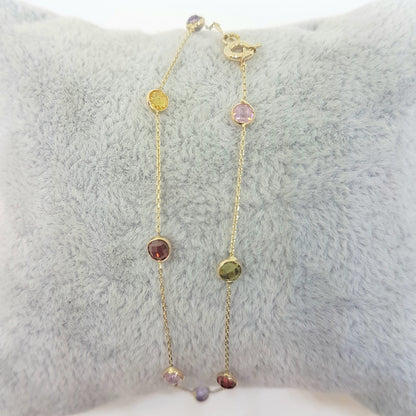 14K Real Solid Gold Decorated with Multicolor Zirconia Stones Design Tiny, Dainty,Delicate and Trendy Bracelet best gift for women,yourself, birthday