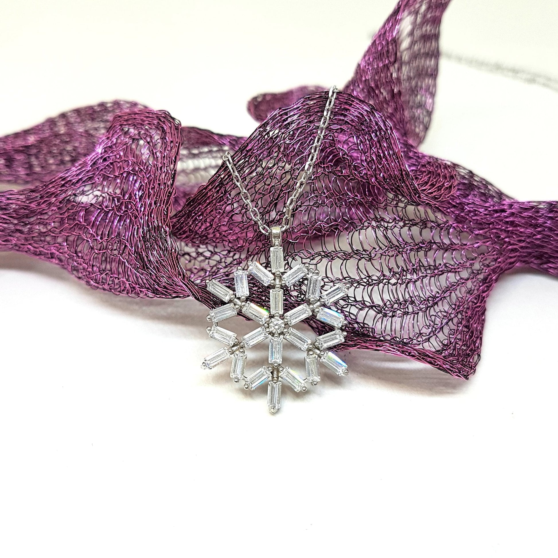 snowflake necklace for women cubic zirconia earrings 925 sterling silver design with baguette cut