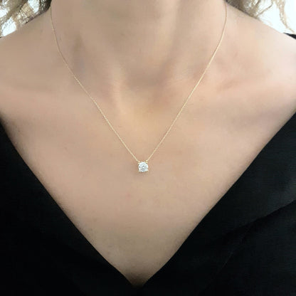 Solitaire Pendant Necklace 14K Real Solid Yellow Gold with Cubic Zirconia Round Cut Charm Dainty Handmade for Women Jewelry