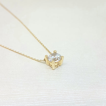 Solitaire Pendant Necklace 14K Real Solid Yellow Gold with Cubic Zirconia Round Cut Charm Dainty Handmade for Women Jewelry