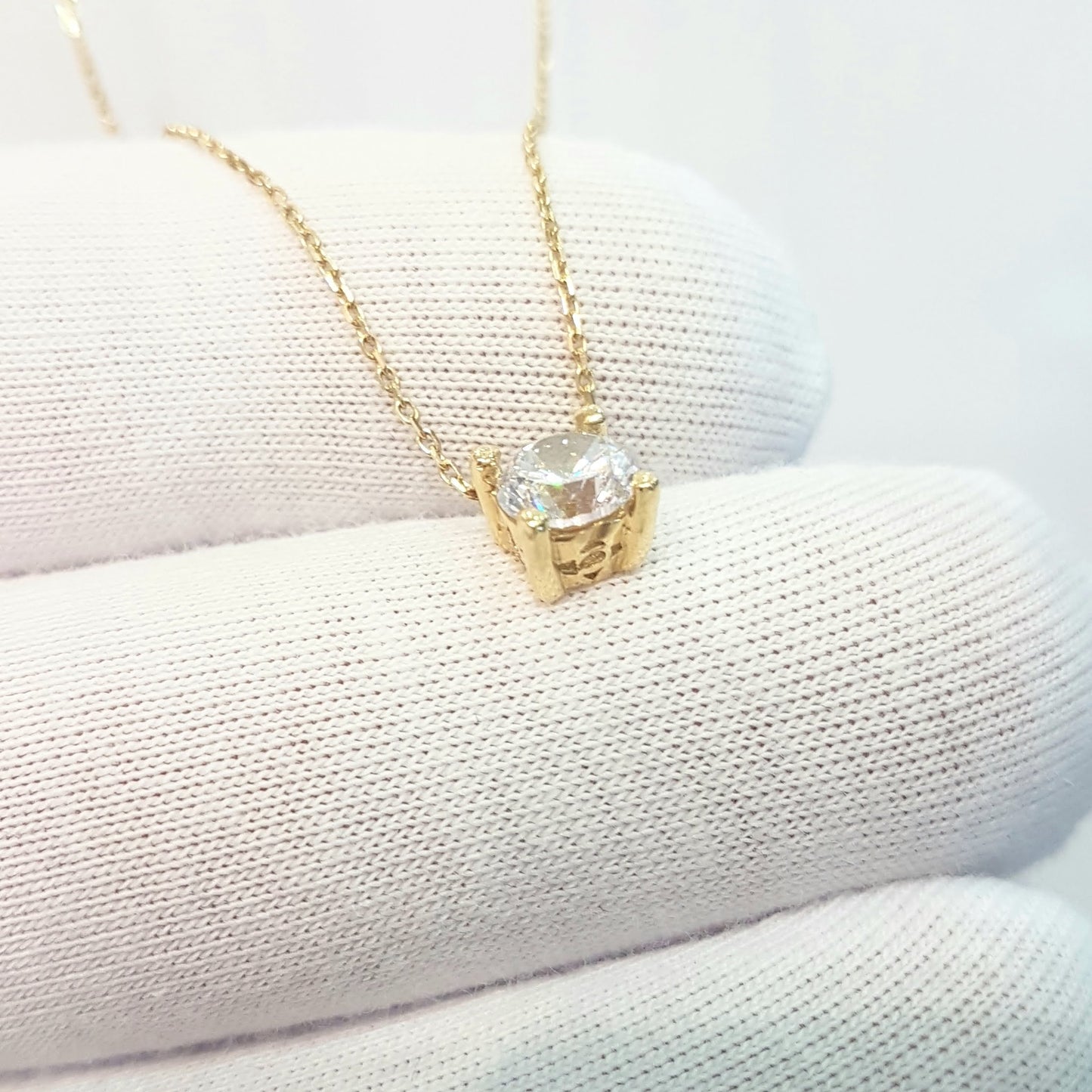 Solitaire Pendant Necklace 14K Real Solid Yellow Gold with Cubic Zirconia Round Cut Charm Dainty Handmade for Women Jewelry