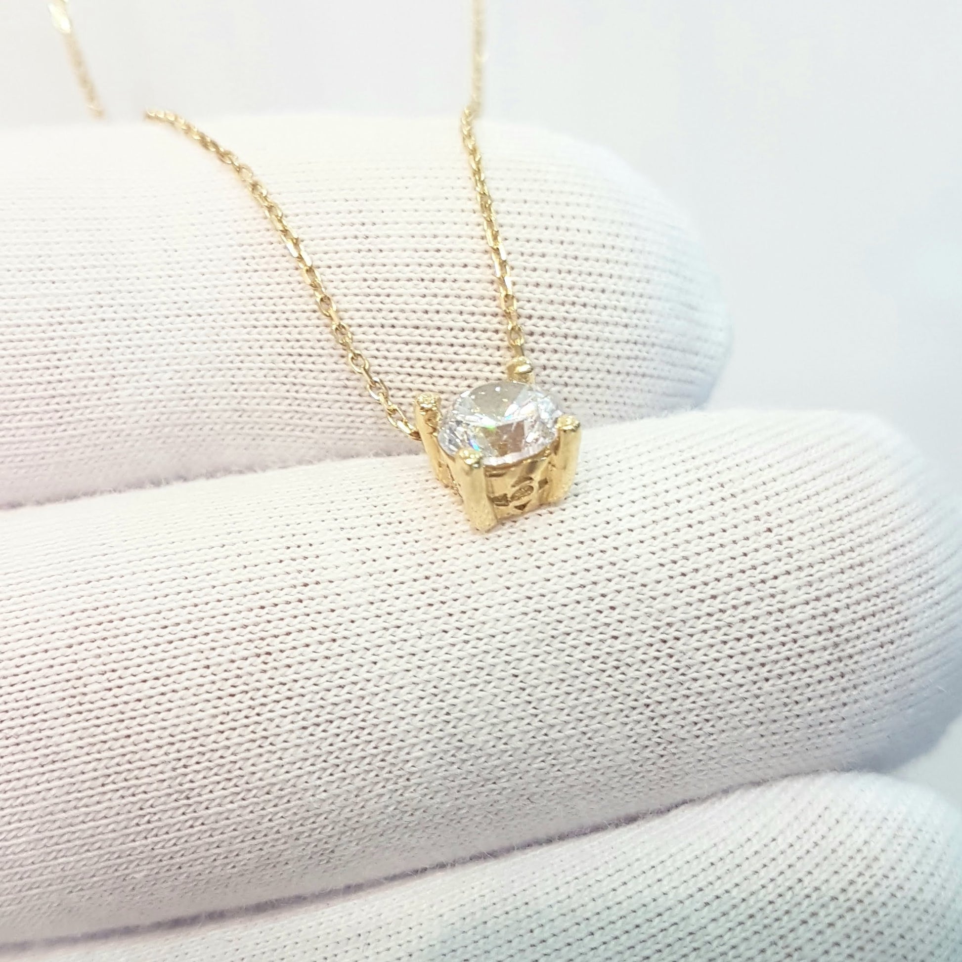 Solitaire Pendant Necklace 14K Real Solid Yellow Gold with Cubic Zirconia Round Cut Charm Dainty Handmade for Women Jewelry