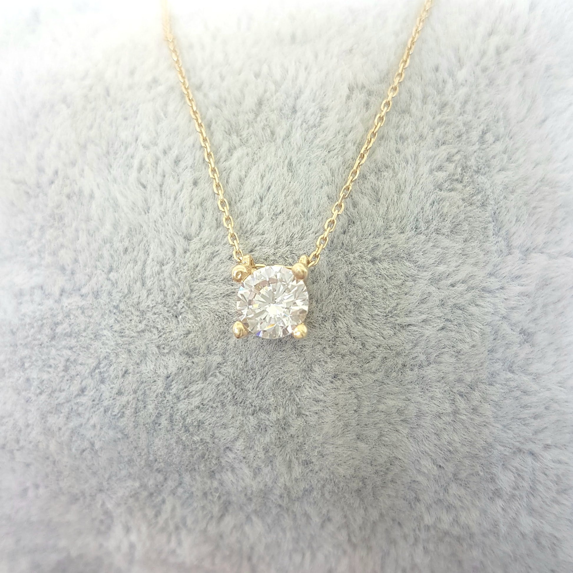 Solitaire Pendant Necklace 14K Real Solid Yellow Gold with Cubic Zirconia Round Cut Charm Dainty Handmade for Women Jewelry