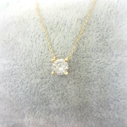 Solitaire Pendant Necklace 14K Real Solid Yellow Gold with Cubic Zirconia Round Cut Charm Dainty Handmade for Women Jewelry