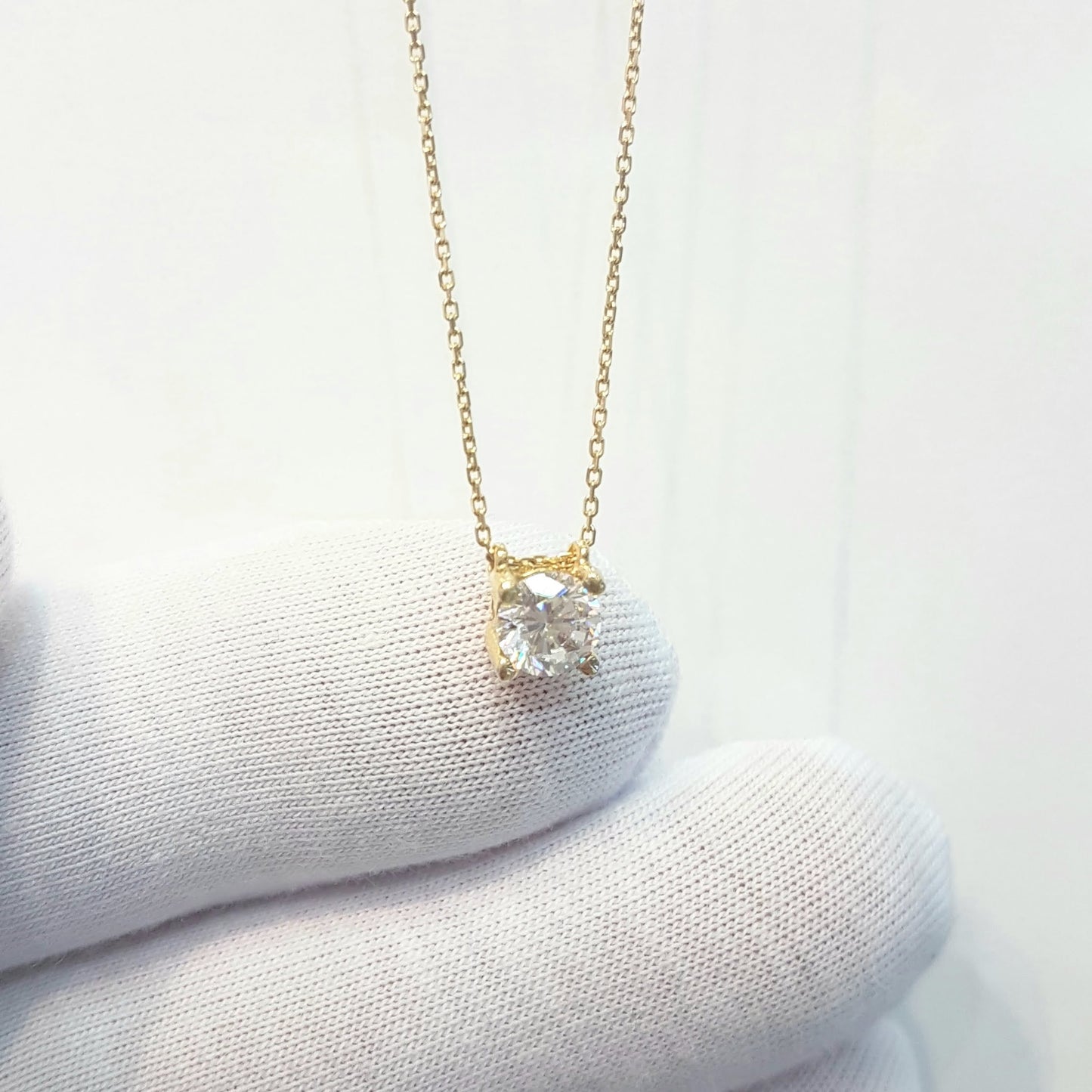 Solitaire Pendant Necklace 14K Real Solid Yellow Gold with Cubic Zirconia Round Cut Charm Dainty Handmade for Women Jewelry