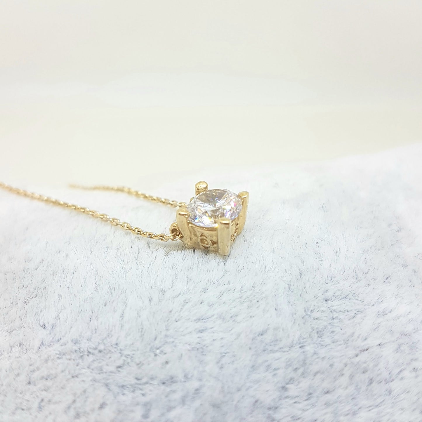 Solitaire Pendant Necklace 14K Real Solid Yellow Gold with Cubic Zirconia Round Cut Charm Dainty Handmade for Women Jewelry