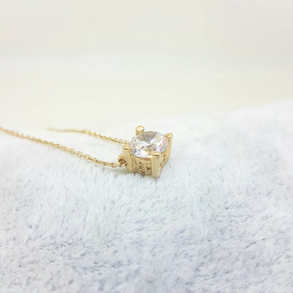 Solitaire Pendant Necklace 14K Real Solid Yellow Gold with Cubic Zirconia Round Cut Charm Dainty Handmade for Women Jewelry