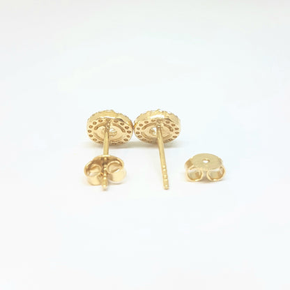 Solitaire Round with Halo Stud Earrings for Women 14K Real Solid Gold Cubic Zirconia Stones