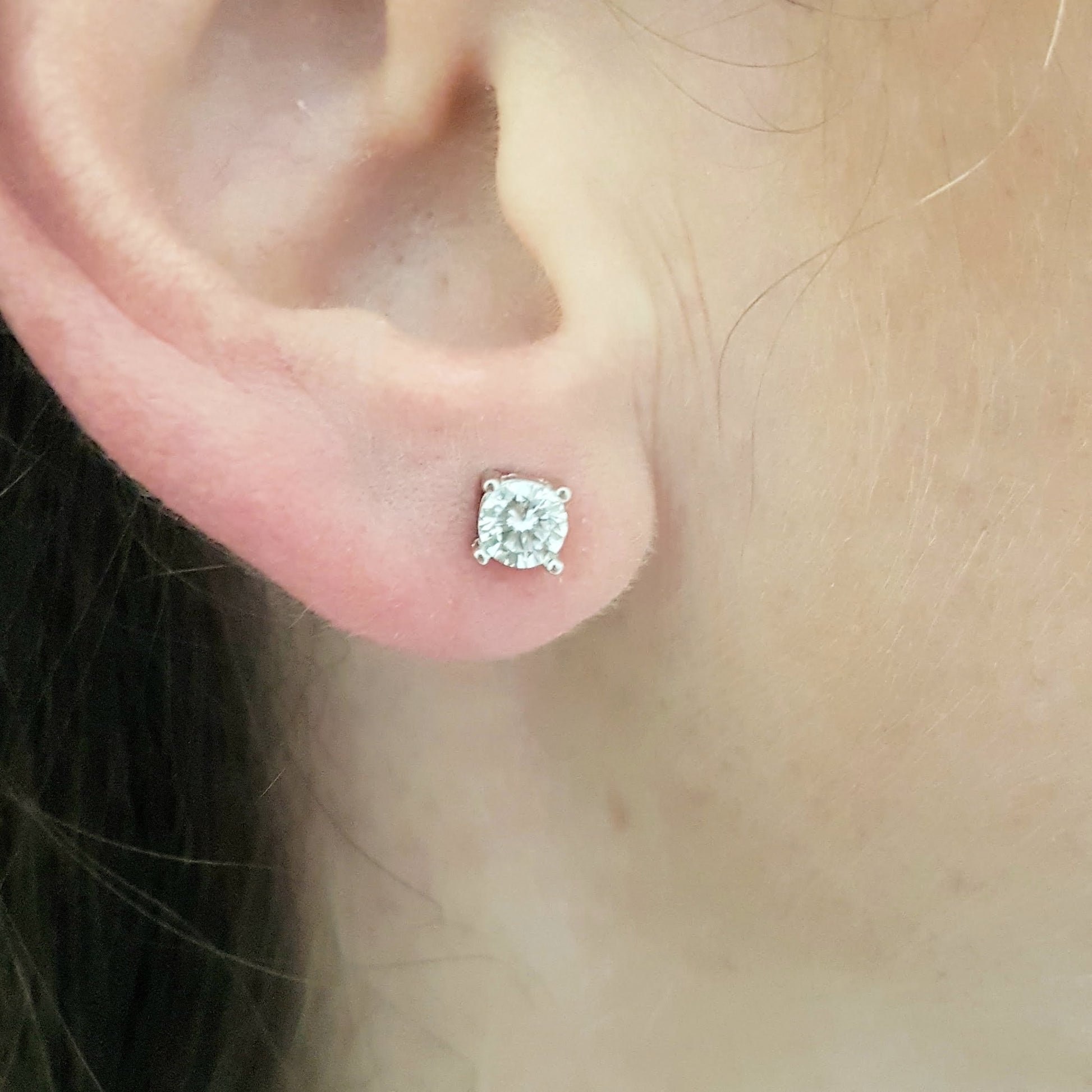 Solitaire Stud Earrings 14K Real Solid White Gold with Cubic Zirconia Round Cut Charm Dainty Handmade for Women Jewelry