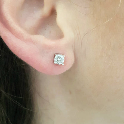 Solitaire Stud Earrings 14K Real Solid White Gold with Cubic Zirconia Round Cut Charm Dainty Handmade for Women Jewelry