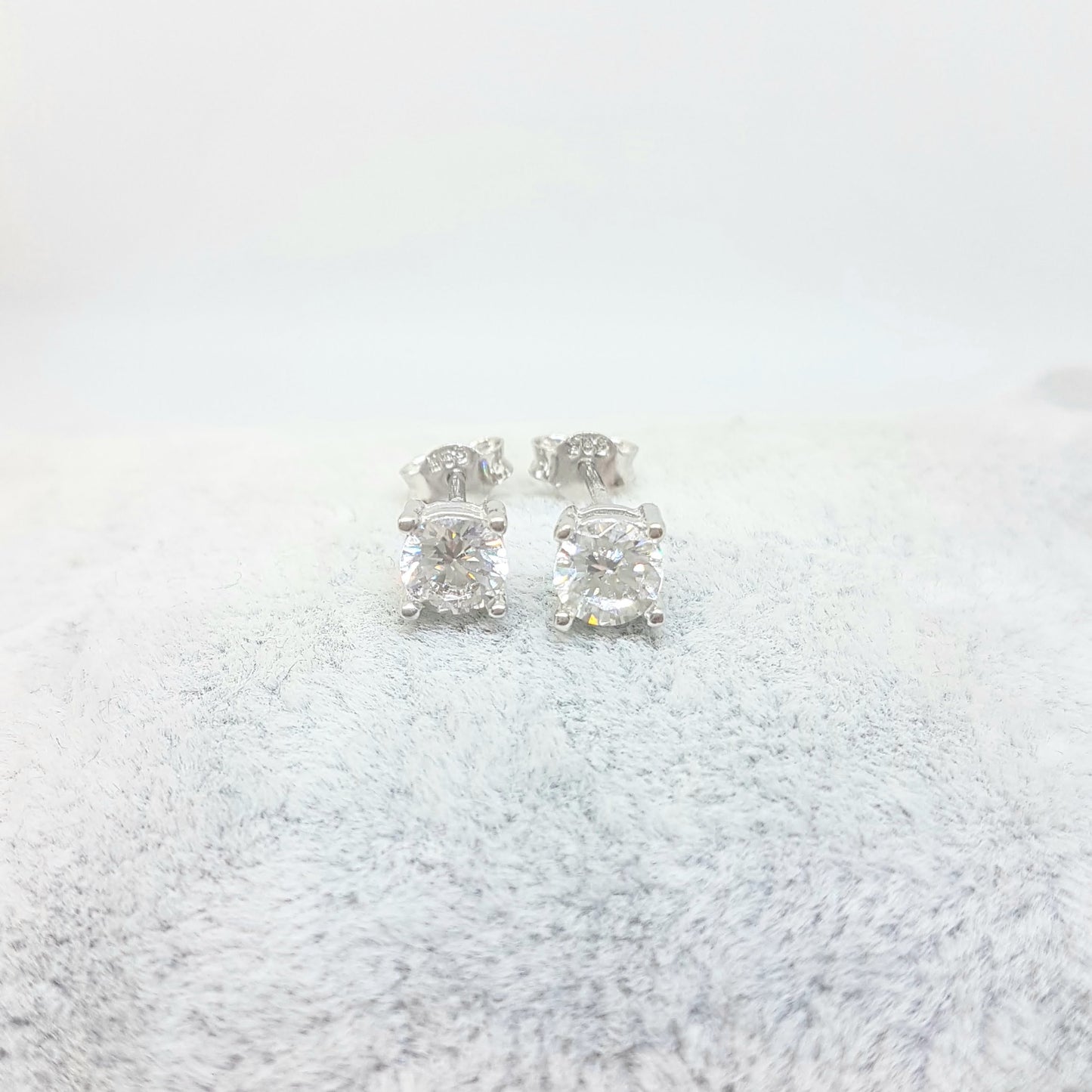Solitaire Stud Earrings 14K Real Solid White Gold with Cubic Zirconia Round Cut Charm Dainty Handmade for Women Jewelry