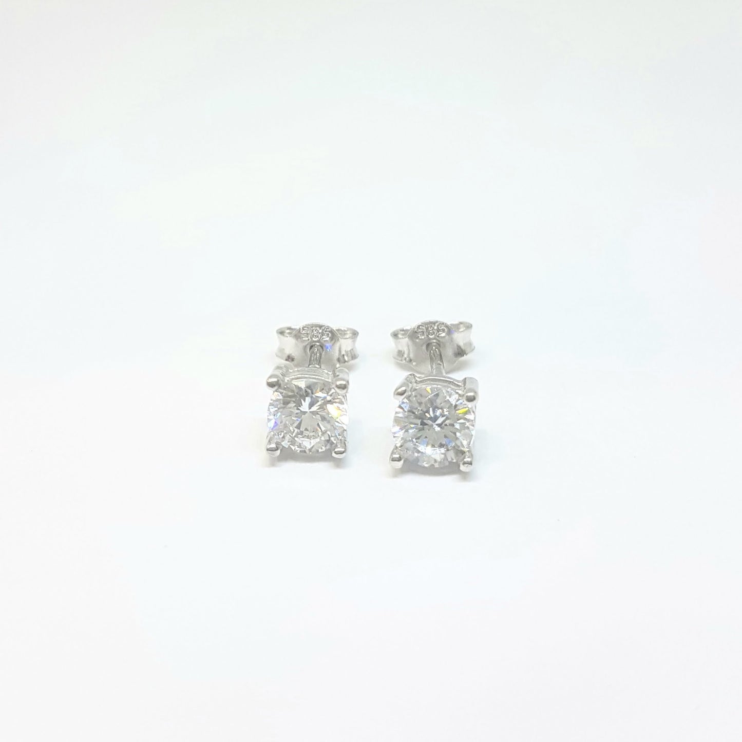 Solitaire Stud Earrings 14K Real Solid White Gold with Cubic Zirconia Round Cut Charm Dainty Handmade for Women Jewelry