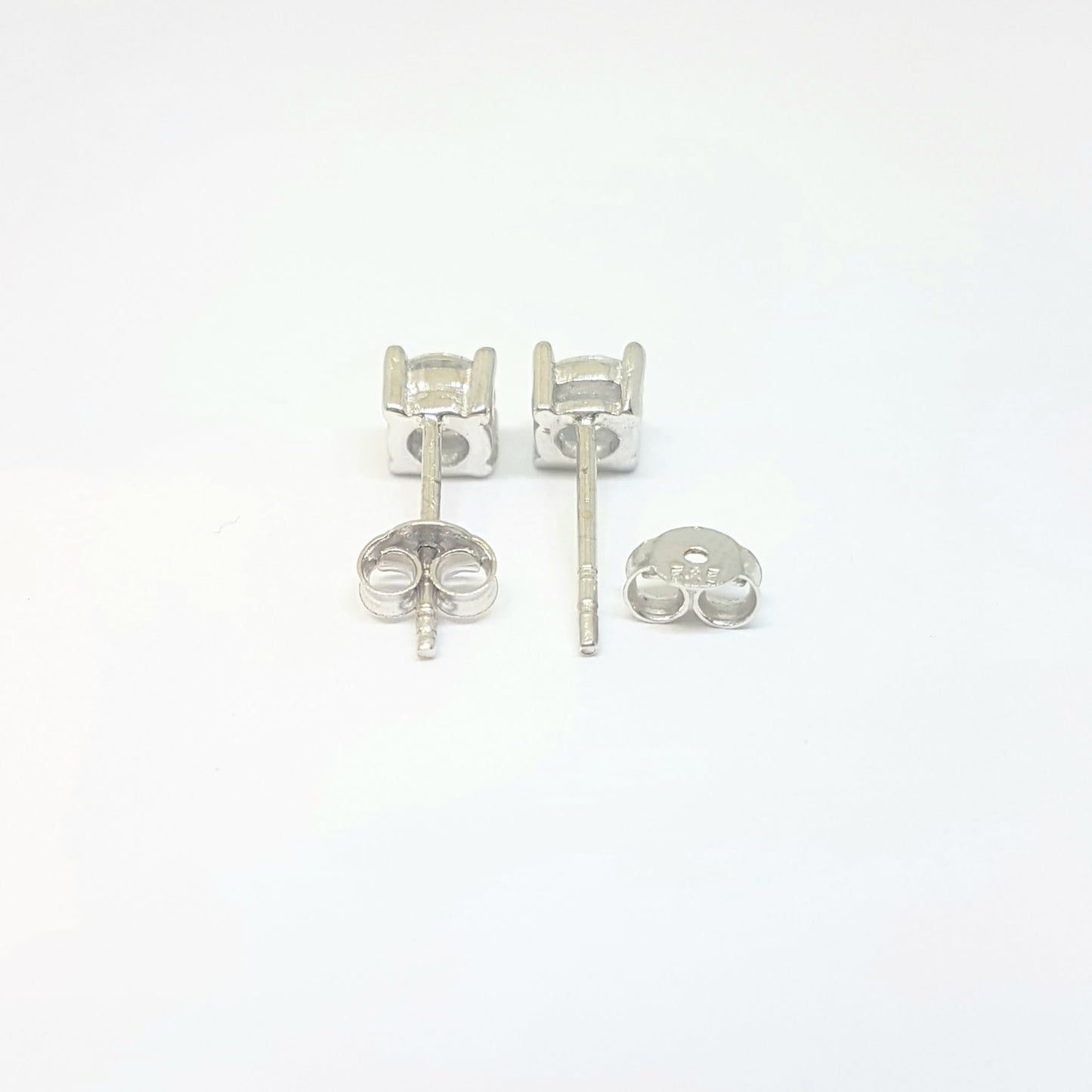 Solitaire Stud Earrings 14K Real Solid White Gold with Cubic Zirconia Round Cut Charm Dainty Handmade for Women Jewelry