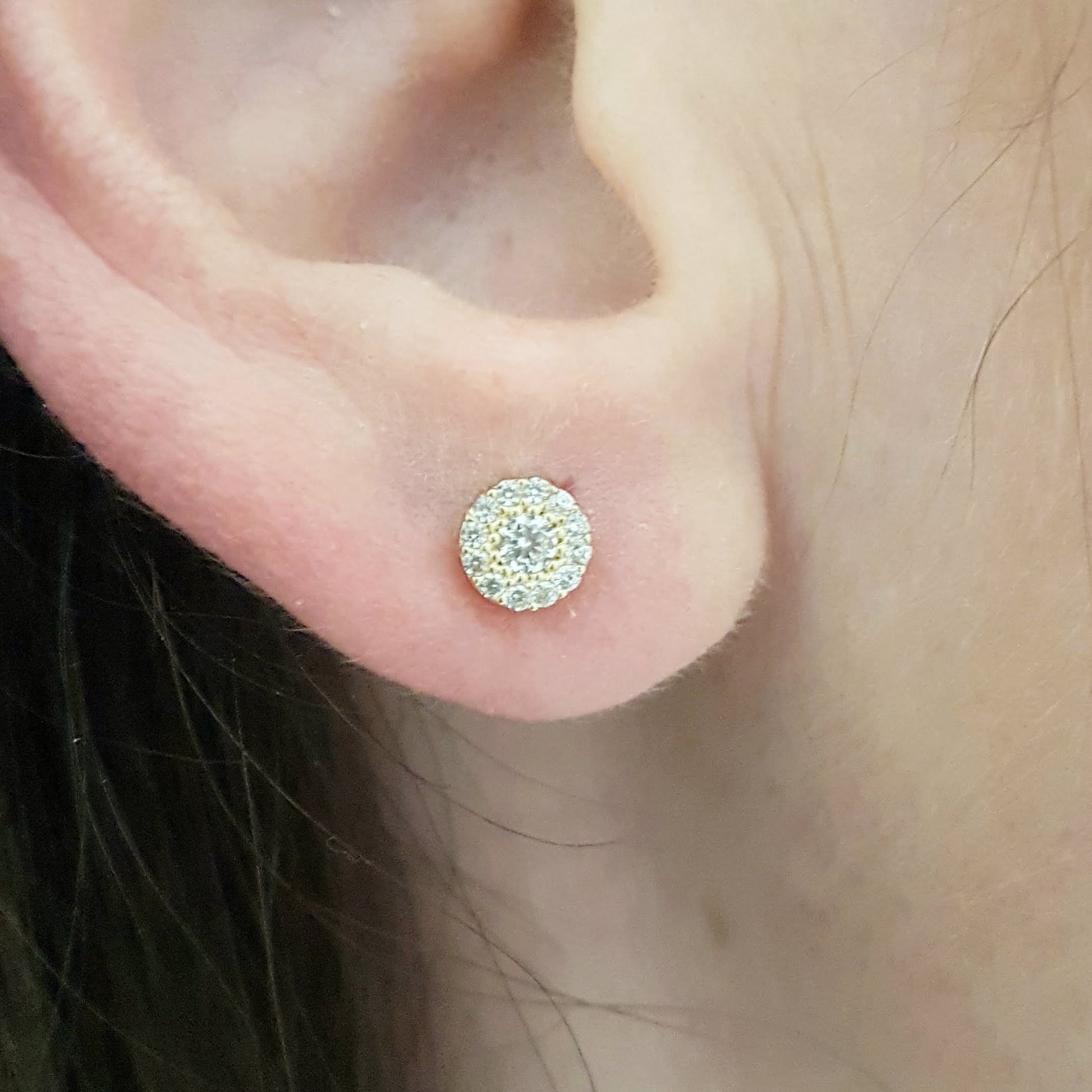 Sunflower Sun Round Halo Stud Earrings for Women 14K Real Solid Gold