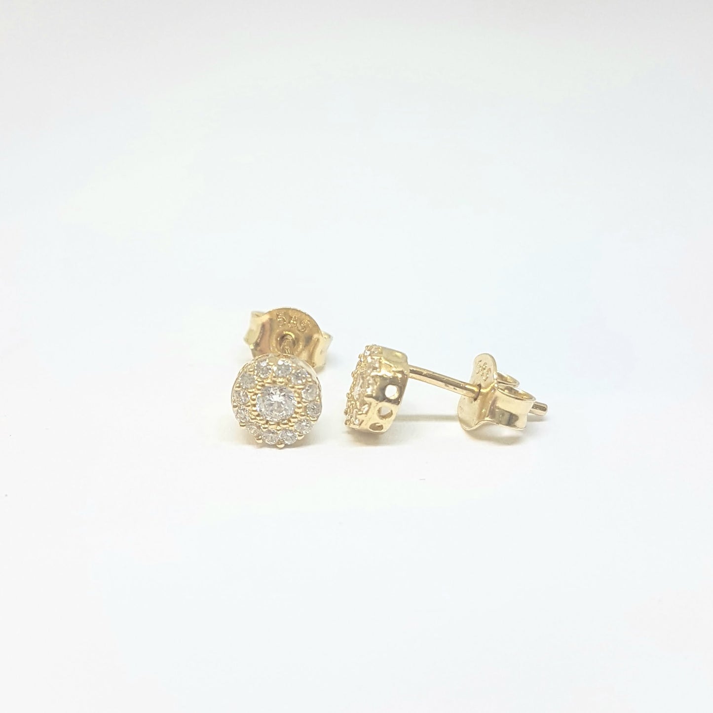 Sunflower Sun Round Halo Stud Earrings for Women 14K Real Solid Gold