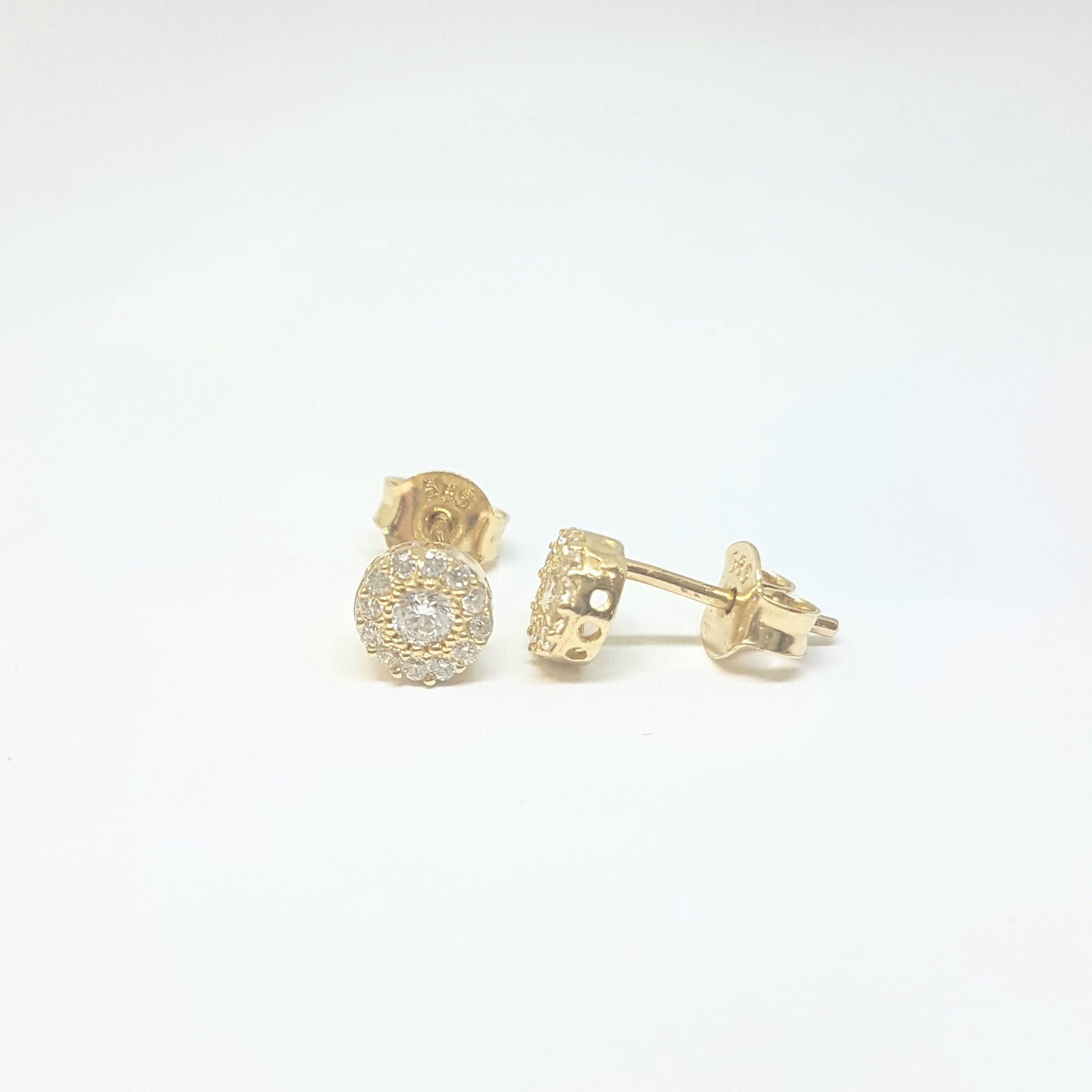 Sunflower Sun Round Halo Stud Earrings for Women 14K Real Solid Gold