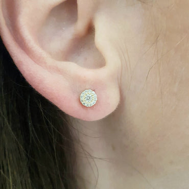 Sunflower Sun Round Halo Stud Earrings for Women 14K Real Solid Gold