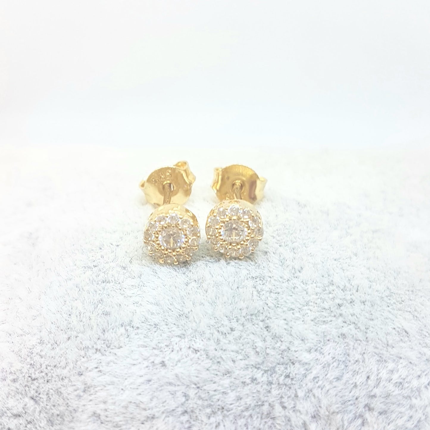 Sunflower Sun Round Halo Stud Earrings for Women 14K Real Solid Gold