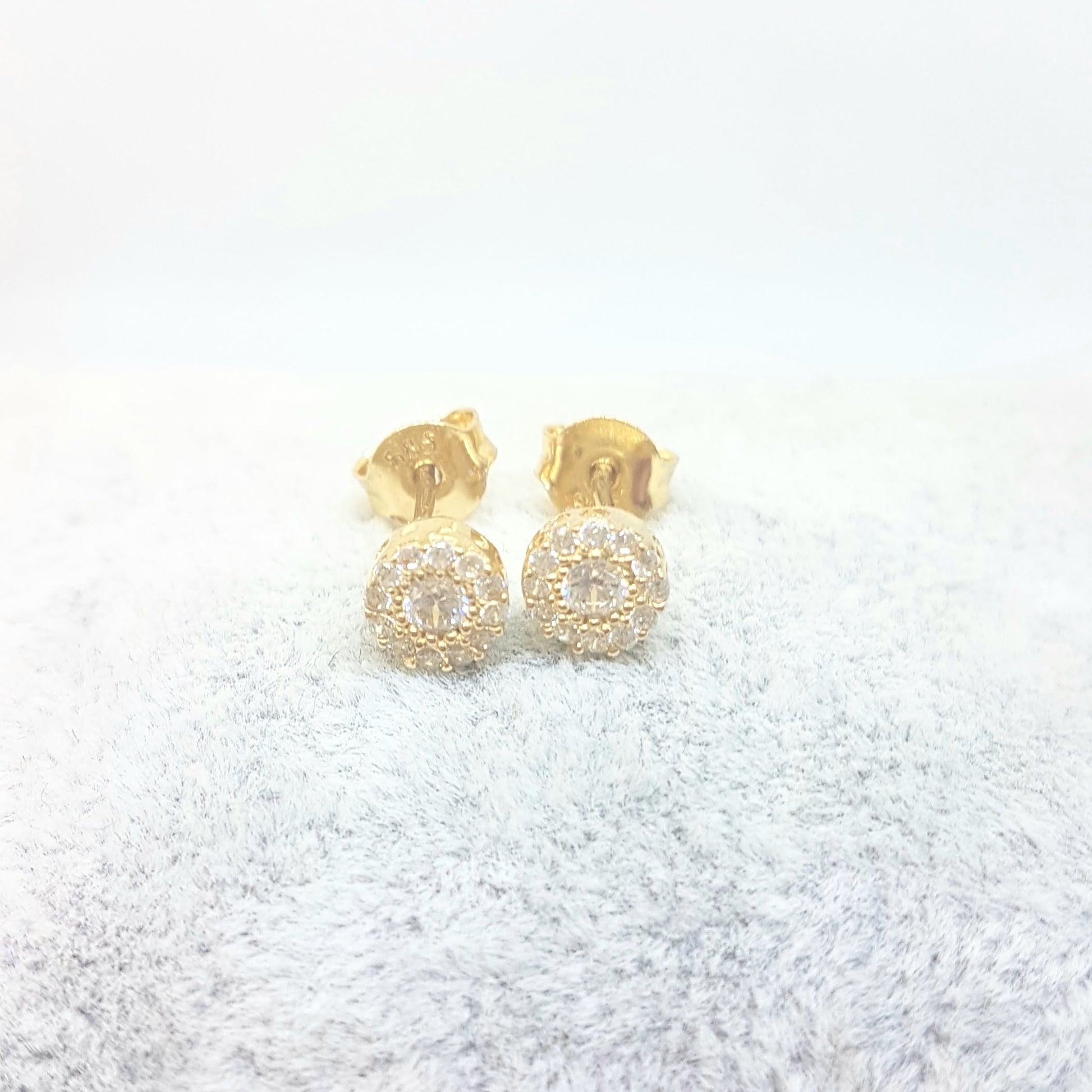 Sunflower Sun Round Halo Stud Earrings for Women 14K Real Solid Gold