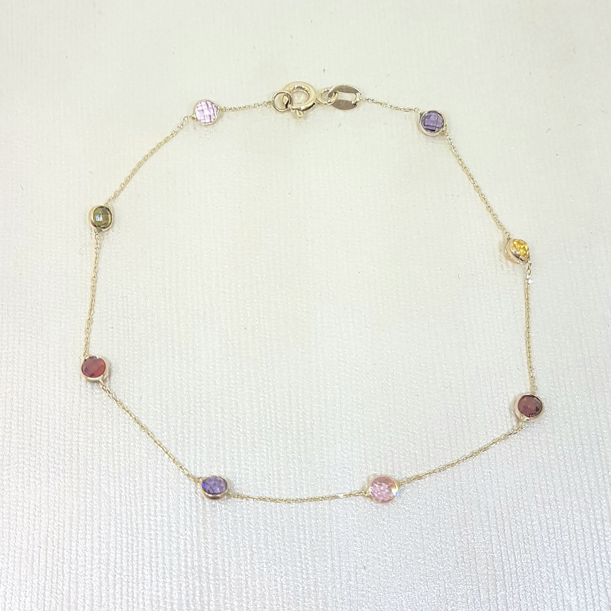 14K Real Solid Gold Decorated with Multicolor Zirconia Stones Design Tiny, Dainty,Delicate and Trendy Bracelet best gift for women,yourself, birthday