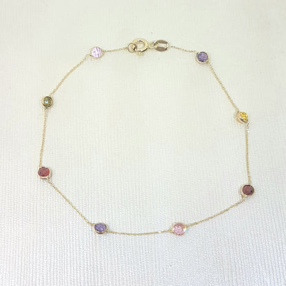 14K Real Solid Gold Decorated with Multicolor Zirconia Stones Design Tiny, Dainty,Delicate and Trendy Bracelet best gift for women,yourself, birthday