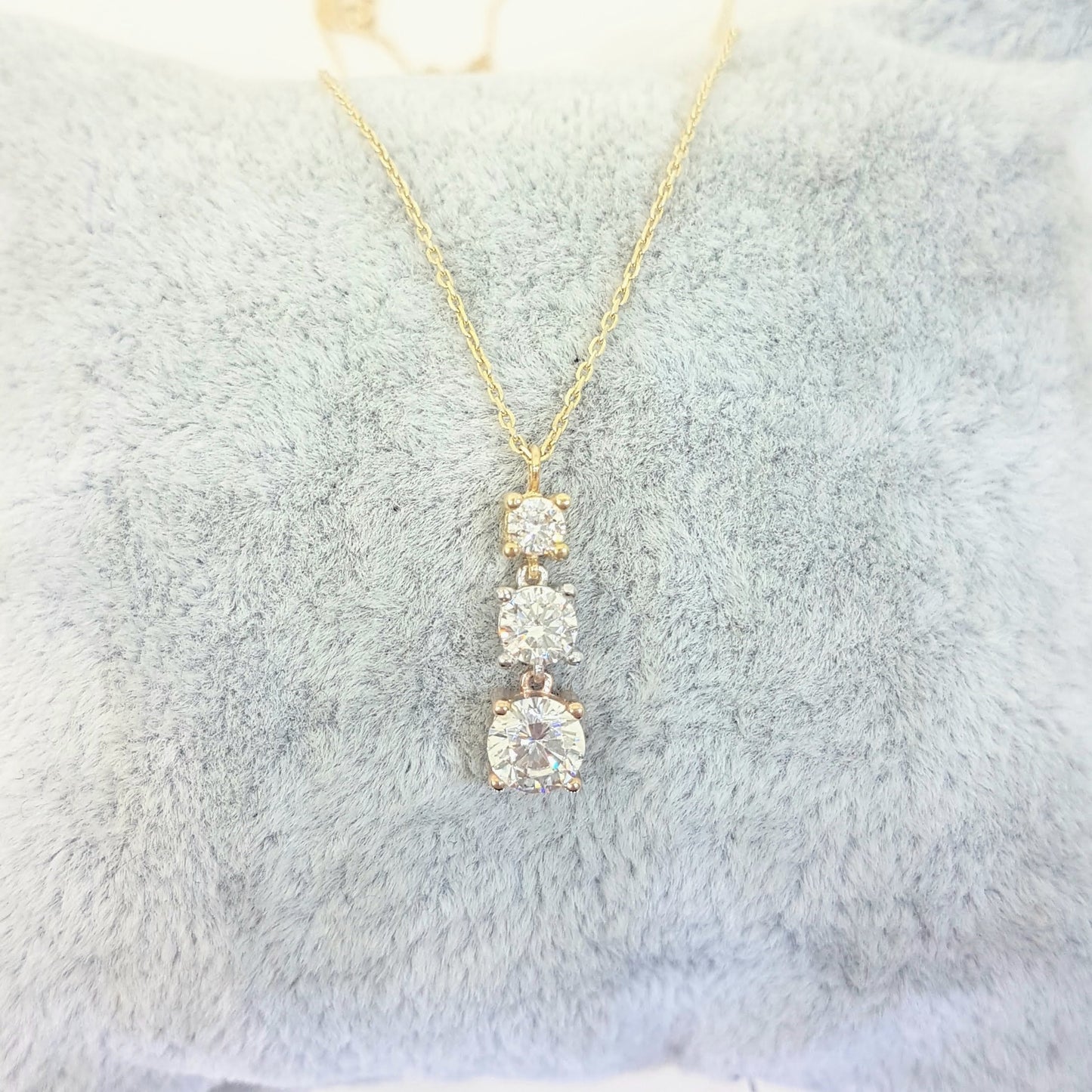 Solitaire Trio Layered Pendant Necklace with Cubic Zirconia Round Cut 14K Yellow White Rose Gold Charm Dainty Handmade for Women Jewelry