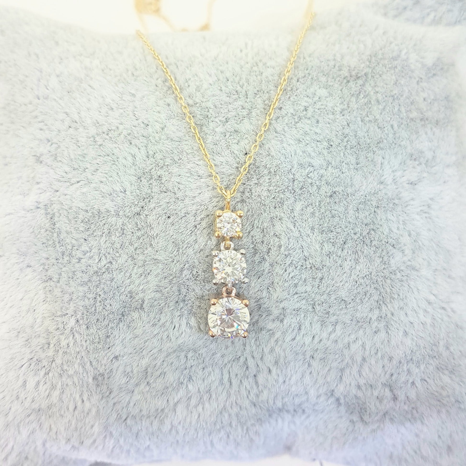 Solitaire Trio Layered Pendant Necklace with Cubic Zirconia Round Cut 14K Yellow White Rose Gold Charm Dainty Handmade for Women Jewelry