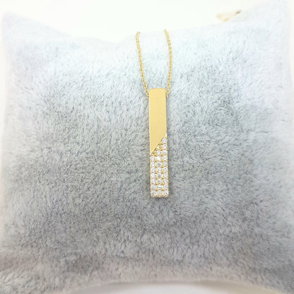 14K Real Gold Vertical Coordinate Bar Design with Diomand Cut Zirconia Stones Dainty Charm Elegant Cute Trendy Pendant Necklace Best Birthday Gift for Women Jewelry girl friend mother mom grandma