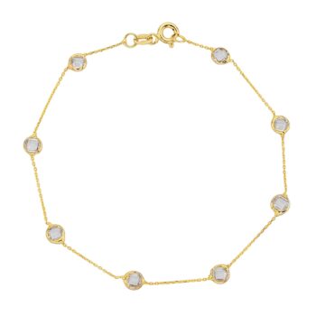 14K Real Solid Gold Bezel Stone Station Link Bracelet for Women , christmas gift for her , women's bracelet