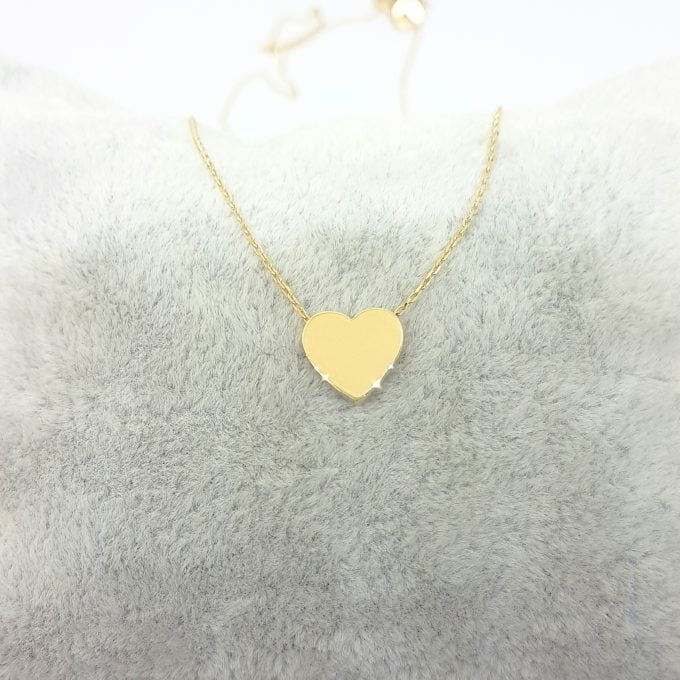 14K Real Solid Gold Heart Design Cute Tiny Dainty Pendant Necklace Best Birthday Gift for Women Girlfriend Girl