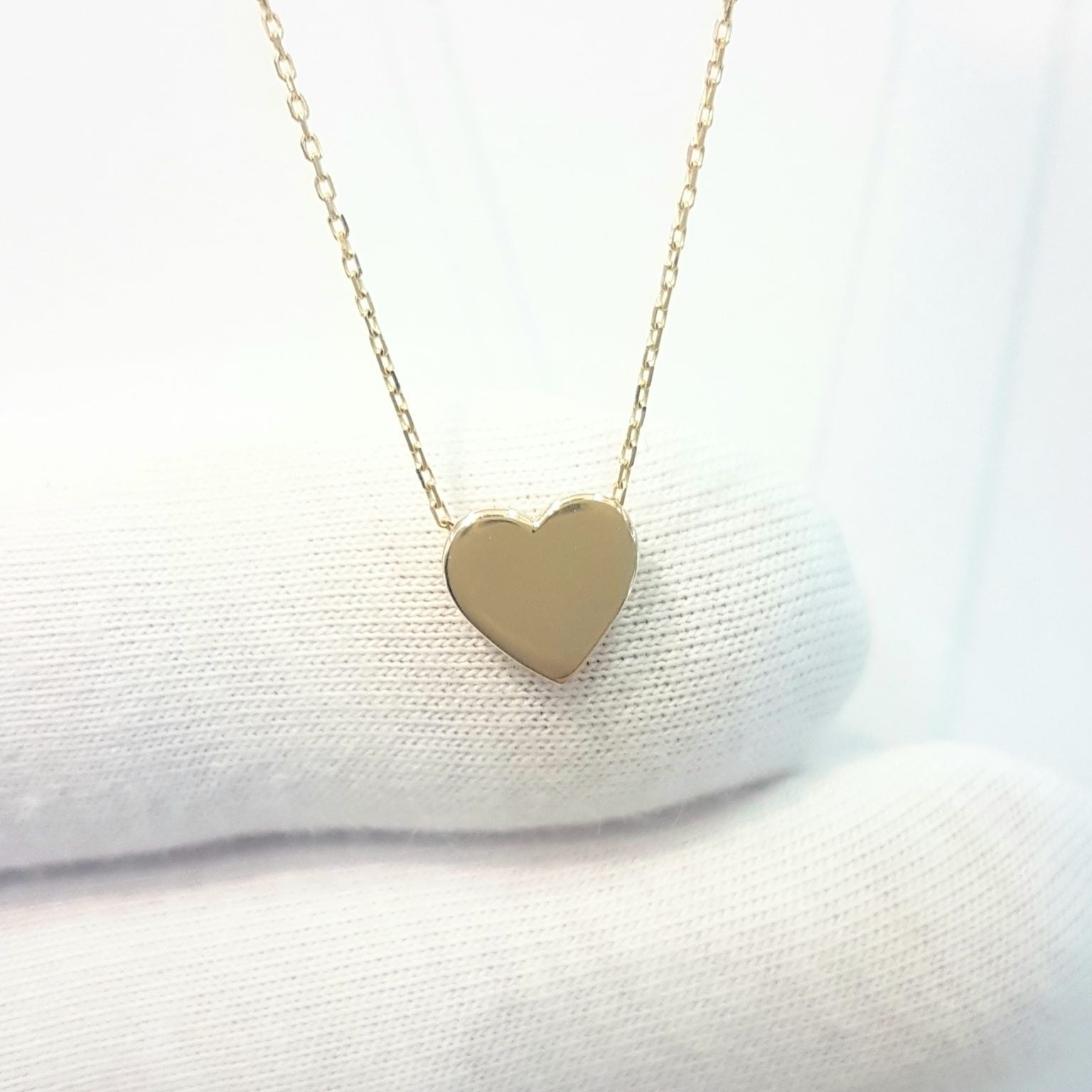 14k Real Solid Gold Dainty Tiny Heart Pendant Chain Necklace for Women